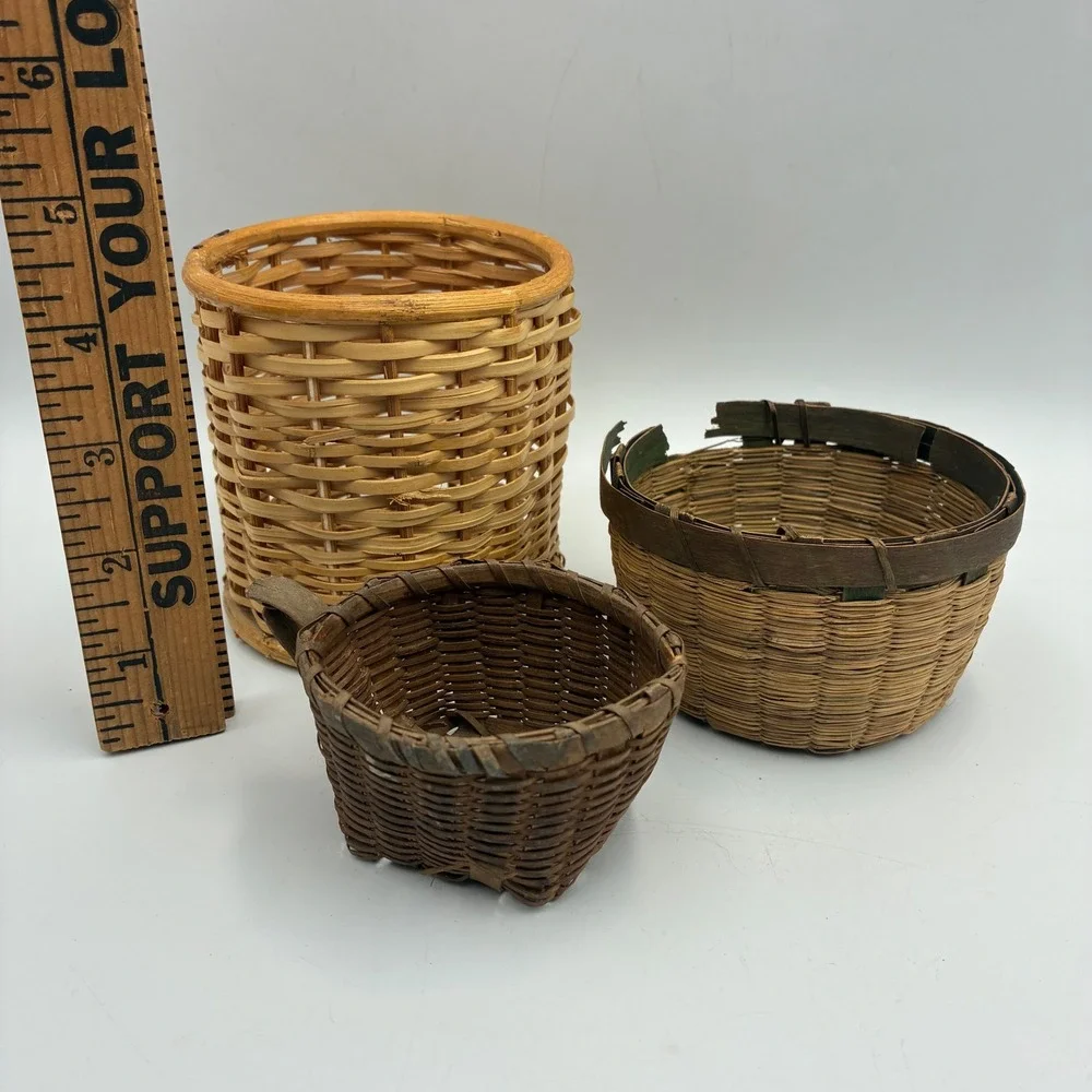 Vintage Woven Baskets Set of 3 Rustic Wicker Wood Farmhouse Decor Multi-Size